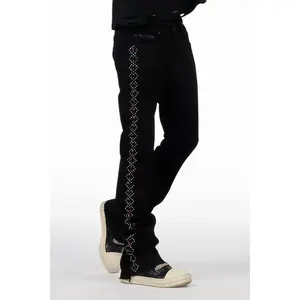 Ozi Rhinestone Black Stacked Flare Jean