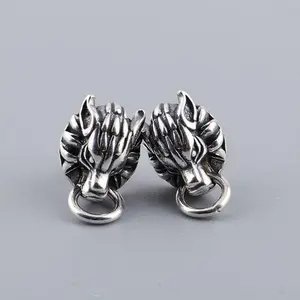 titanium steel wolf head men's earrings, fashionable retro domineering men's earrings anime Claude personalized trendy earrings