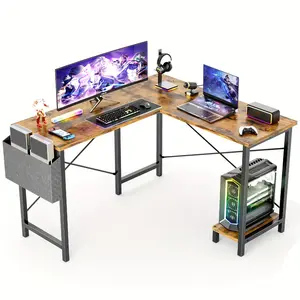 Modern Hardwood Reversible L-Shaped Corner Standing Desk with Storage Bag - Spacious Metal Frame Computer Table for Bedroom, Study & Small Spaces