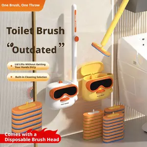 New Long-Lasting Odor-Free Toilet Brush Set, Half-Automatic Open-Close Design, Wall-Mounted Sponge Cleaner, Includes Cleaning Solution