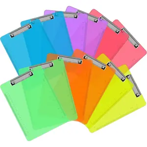 Plastic Clipboards, 12 Pack Clear Colored Clipboards, Low Profile Clip Board 12.5 x 9 Inch Standard Letter Size, Office Supplies Classroom
