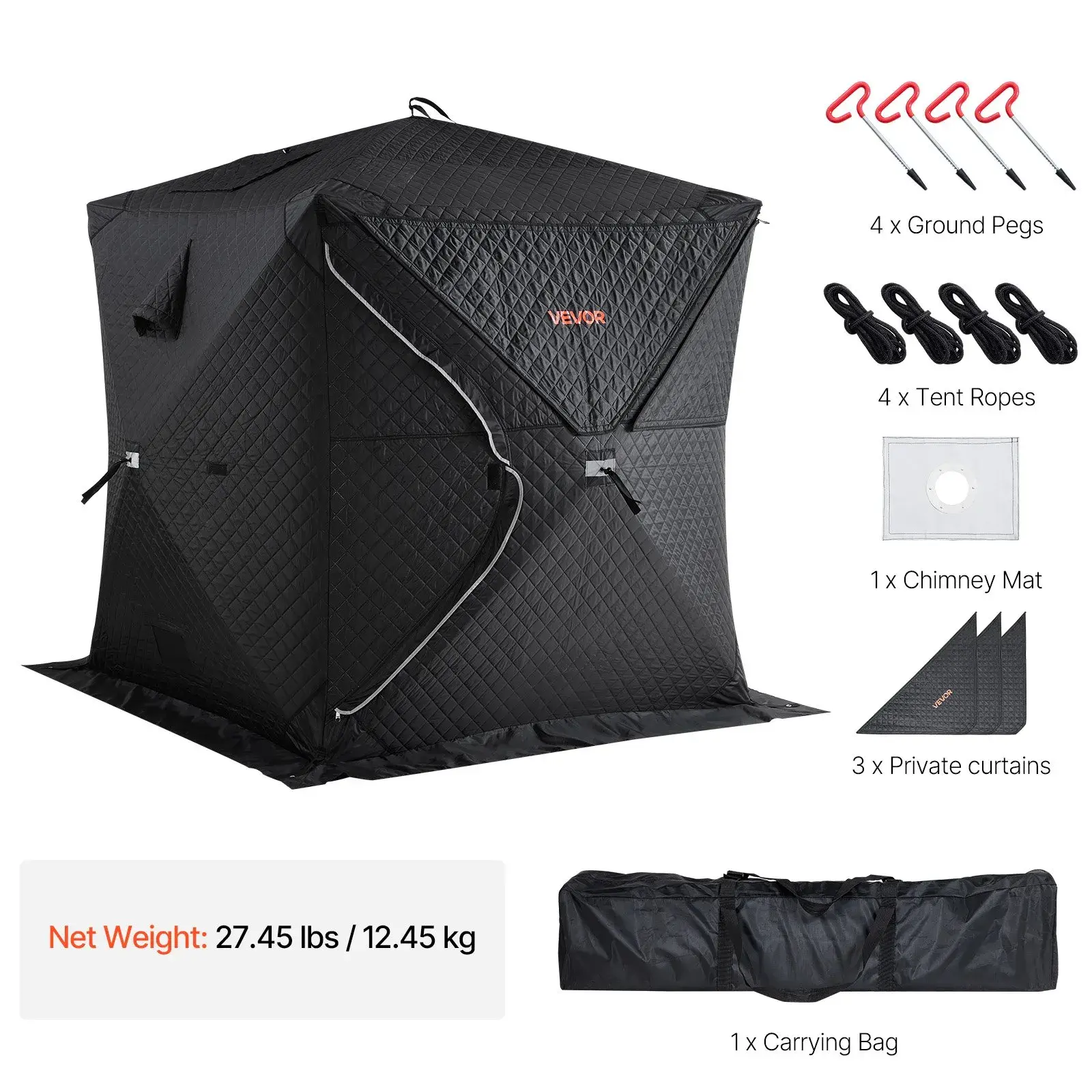 【DealsForYouDays】VEVOR Pro 4-Person Portable Outdoor Steam & Dry Sauna Tent, Heavy-Duty Oxford Cloth & Carbon Steel Frame, Easy Setup Camping Dome Tent for Backyard & Camping, Black, Easy Setup Tents