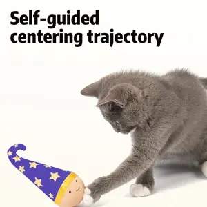 Self-Balancing Wobble Cat Toy, Scratch & Bite Resistant Natural Wood with Catnip & Feather