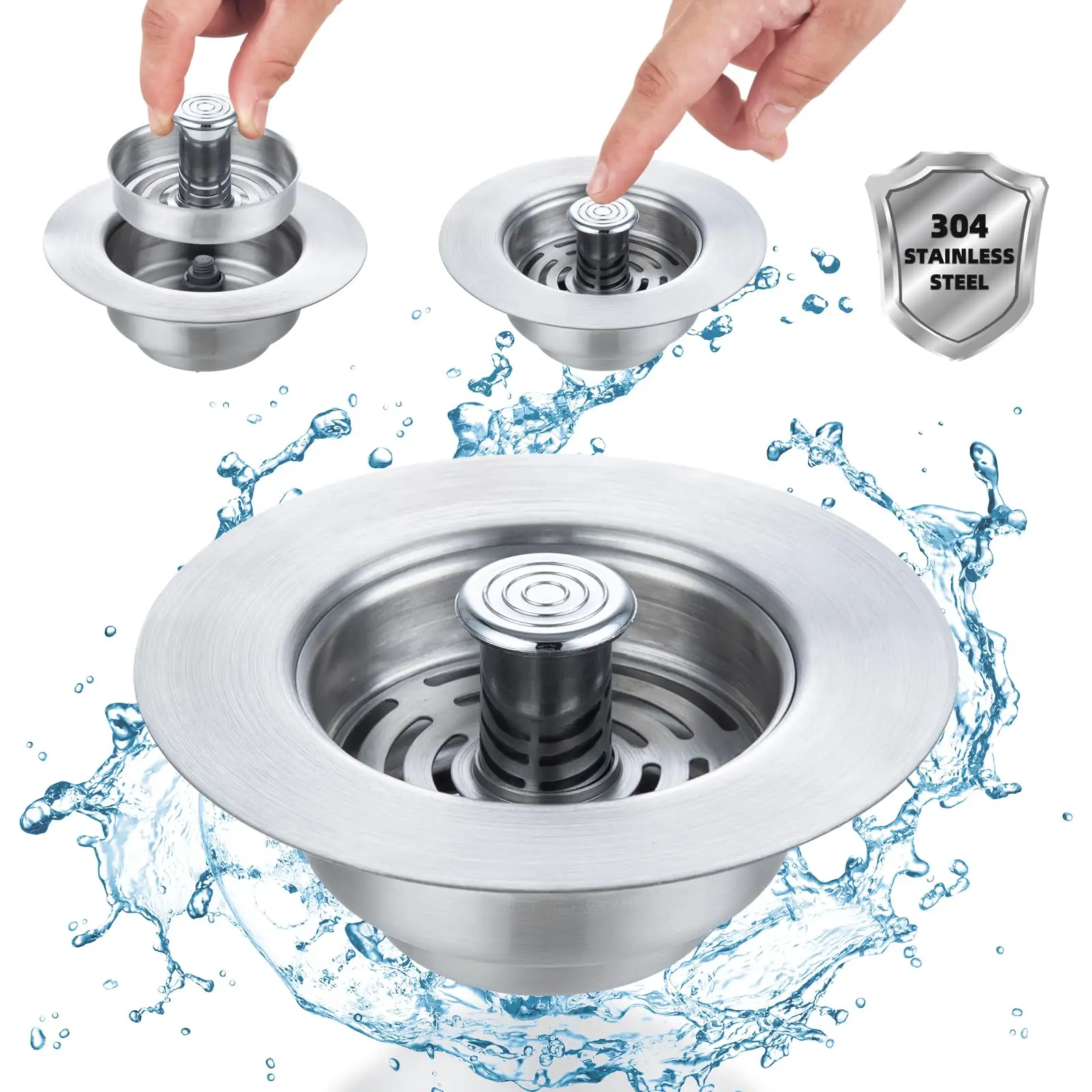 3-in-1 Kitchen Sink Drain Strainer Stopper, Stainless Steel Pop-up Kitchen Sink Stopper, Anti-clog Double Seal Kitchen Sink Filter for Home