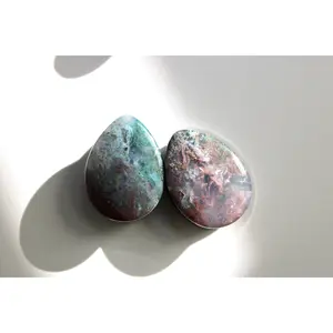 Red Moss Agate Convex Teardrop Plugs