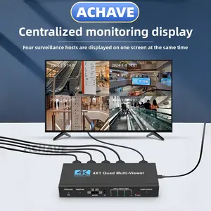 ACHAVE HDMI Multiviewer Switch 4x1 Seamless Switcher Quad Multi-Viewer HDMI Switcher 4 in 1 Out Supports 4K HD,1080p 60Hz,Upgrade 9 Display Modes with IR Remote for Security Camera and Gaming Consoles