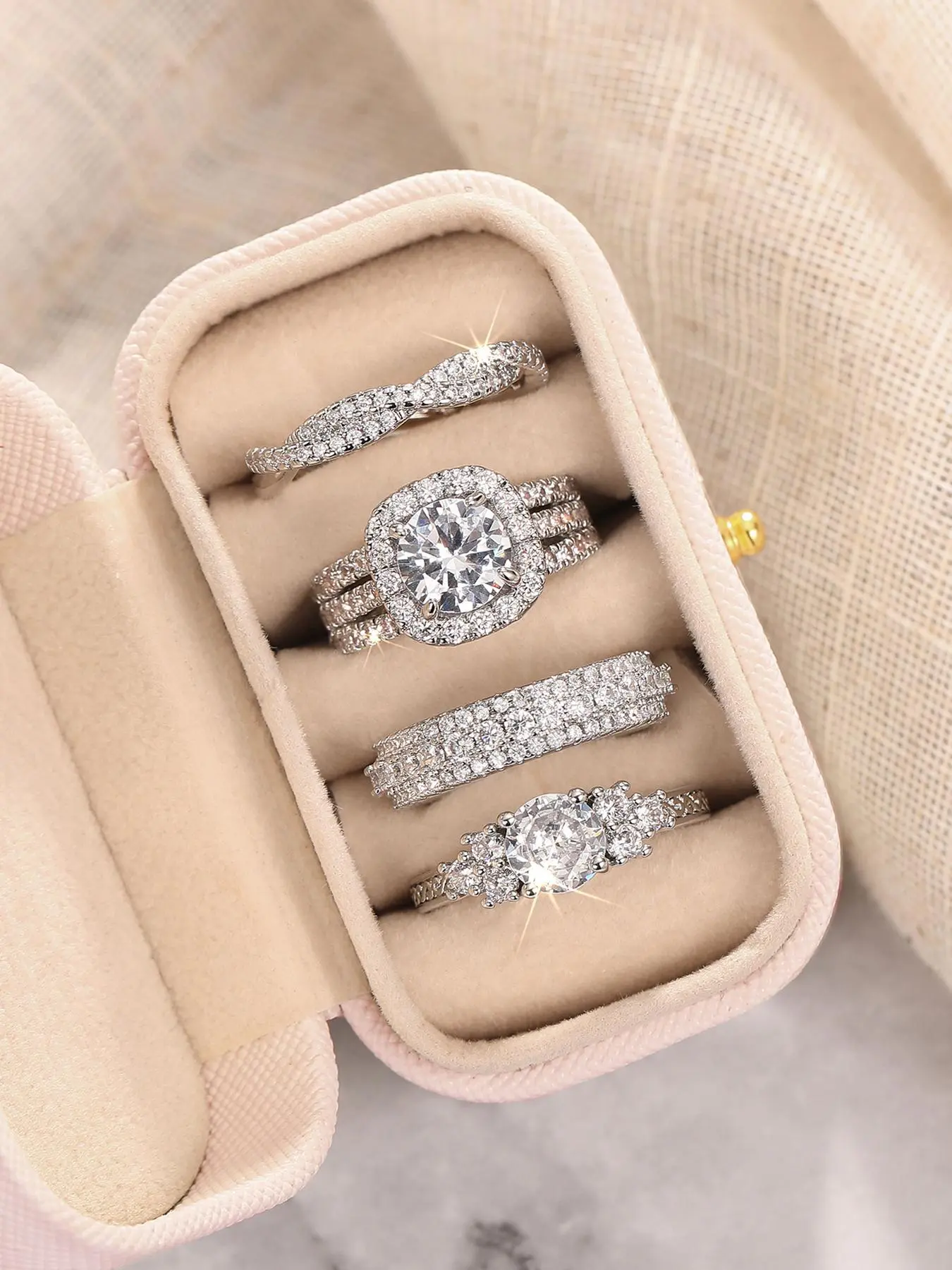 Women's Elegant Rhinestone Decorated Ring Set, Exquisite Trendy Ring Set, Fashionable Jewelry for Women As Engagement Anniversary Wedding Party Decor, Beautiful Rings, Wedding Rings, Bridal Ring Sets