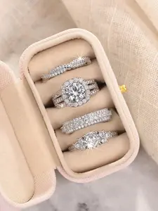 Women's Elegant Rhinestone Decorated Ring Set, Exquisite Trendy Ring Set, Fashionable Jewelry for Women As Engagement Anniversary Wedding Party Decor, Wedding Rings, Bridal Ring Sets