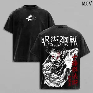 Megumi Fushiguro Washed Tee / Hoodie – Jujutsu Kaisen Culling Game Arc Anime Ten Shadows Technique Divine Dogs Shikigami Manga Graphic Double Printed T-Shirt, Menswear Heavy Cotton Unisex Oversize Streetwear Vintage