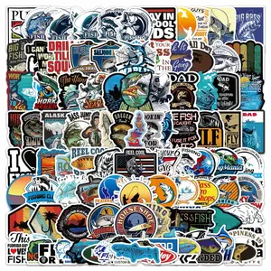 100 Fishing Theme Sticker Set, Waterproof Vinyl Material, Perfect for Laptops, Cars, Skateboards, Water Bottles, Helmets, Travel Bags, Guitars, Suitcases, Motorcycles, Car Decorative Sticker