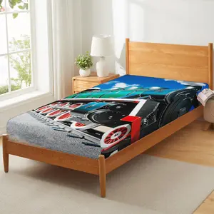 Train Fitted Sheet ,Boys 3D Steam Engine Bedding Sets Rail Vehicles Fitted Bed Sheets for Kids Teens,Soft Microfiber 2 Piece Bedding Set with 1 Pillow Case Bedroom Decor Blue
