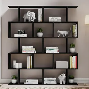Geometric Bookcase Set of 2 , S-Shaped Modern Bookshelf, Room Divider Bookshelf, 62" Tall Unique Abstract Bookcase with 5-Tier Display Shelf for Living Room Office