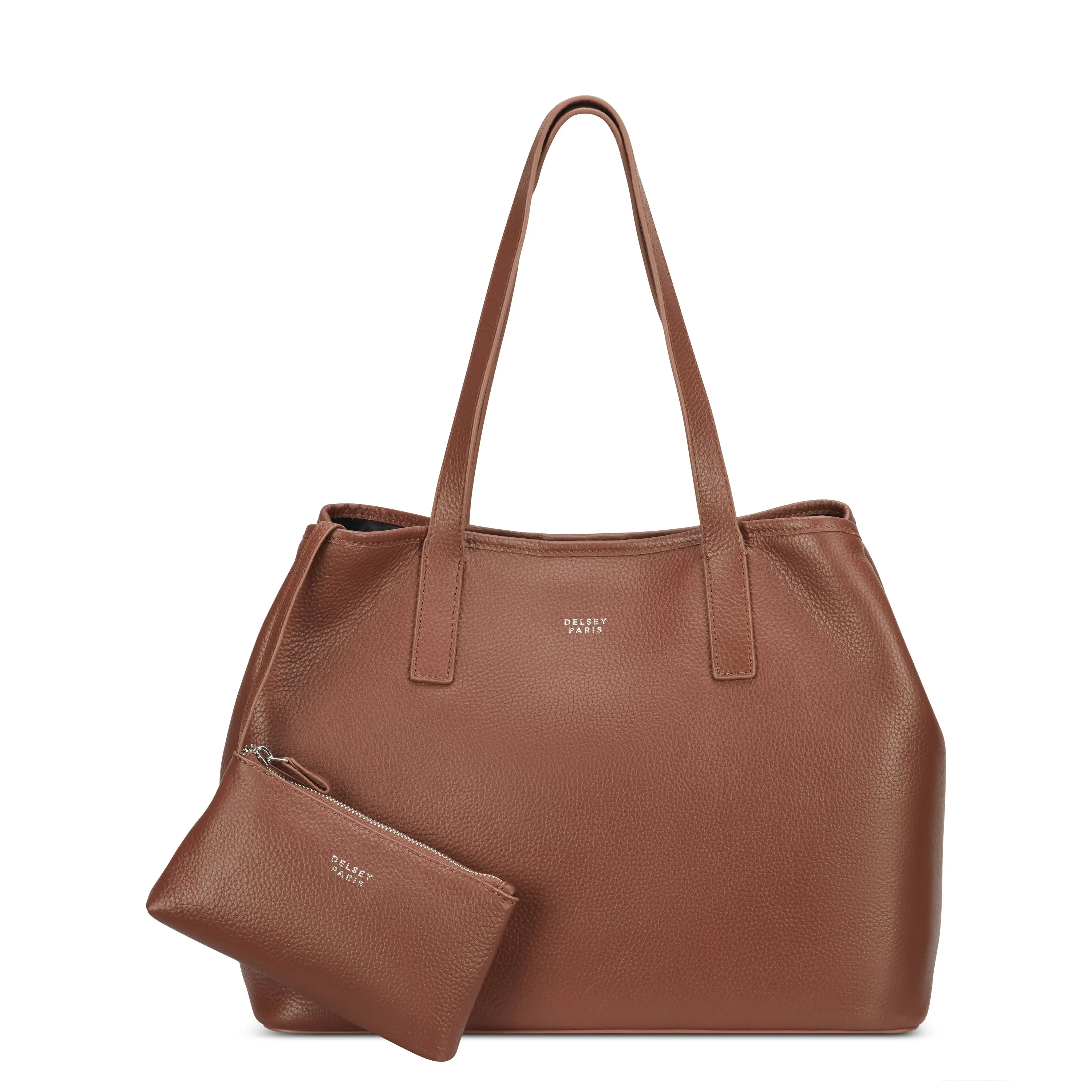 DELSEY Tote Bag for Women, Spacious Soft Genuine Leather Commuter Purse with Long Straps, 14-Inch Laptop Compartment and Removable Pouch, Daily Commuting Bag, Soft Leather Tote, Everyday Bag