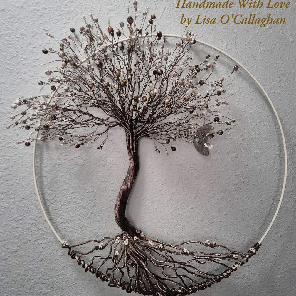 Whispering Earth Tree of Life Wall Art | Large Wire Tree Sculpture | Brown Ivory Tree of Life | Agate Moon Wall Hanging | One of a Kind Metal Wall Decor