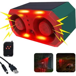 Solar Outdoor Motion Detector Sensor , Personalize Recording Siren & Strobe Lights, 2*130db Dual-Specker, builtin 13 Sounds Modes Bluff & Intimidate  with Remote Controller (1)