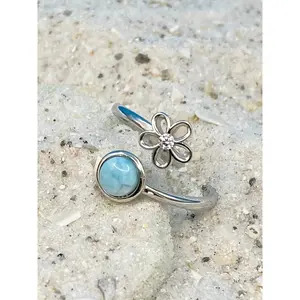 Sterling Silver Larimar Flower Circle Ring