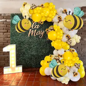 Bee Theme Balloons 140pcs Yellow White for Party Decorations Wedding Birthday Gender Reveal Baby Shower Mother's Day Graduation