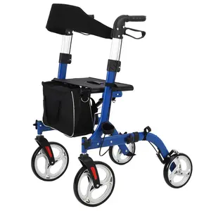 2-in-1 Rollator Walker & Transport Wheelchair – Lightweight Collapsible Mobility Aid for Seniors – Seat, Brakes, Backrest, Footrests – Heavy Duty All-Terrain Aluminum Frame – 300 lb Capacity