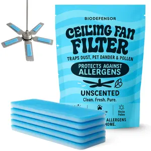 Biodefensor Ceiling Fan Filters for Blades – Dust-Lock Adhesive Traps & Prevents Re-Circulation of Dust, Pet Dander, Pollen, Spores – Perfect for Pet Owners – Easy Peel & Stick, Made in USA (5-Pack)