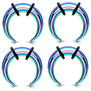 Set of 4 Rainbow Steel Pinchers for Septum Stretching Kit Ears Tapers Horseshoe Gauges 00g 0g 1g 2g 4g 6g 8g 10g 12g 14g