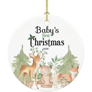 Baby's First Christmas Ornament 2026 Ceramic Keepsake Ornament for Girl Boy with Ribbon and Gift Box