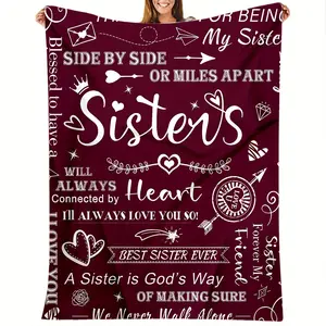 Sister Gift Flannel Blanket, High-Definition "Connected by Heart" Print Plush Blanket, Ultra-Warm Cozy Fleece Blanket for Couch Travel, Ideal Birthday & Christmas Gift for Sisters, All-Season Use