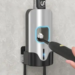 Automatic Toothpaste Dispenser Wall Mounted - Hands-Free Toothpaste Squeezer with 3 Speed Settings, 2 Toothbrush Holders & Strong Adhesive - Smart Bathroom Organizer for Kids and Adults
