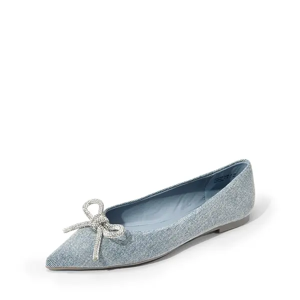 Dream Pairs Women's Classic Pointed Toe Fabric Flats, Casual Slip-On Walking Shoes with Jeweled Rhinestone Bow and Flat Heel