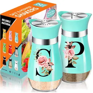 Refillable 4-Ounce Glass Salt And Pepper Shaker Set - A Set of 2 - Featuring Brand New Upgraded Letter Print Design, Perfect for Kitchen Cooking, Dining Tables, Rvs, Camping, And Barbecues