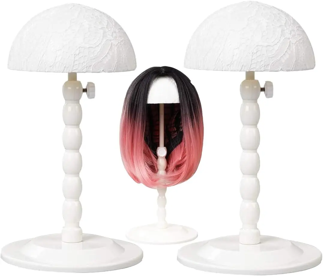 Height-Adjustable Wig Tabletop Stands with Lace Block Covers, 2-Pcs Hair Extension & Wig Accessory for Home Drying, Styling