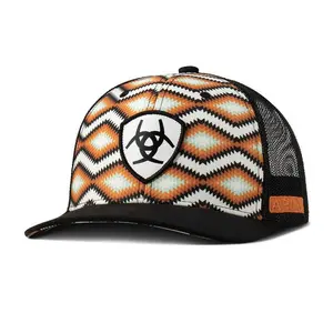 Ariat Unisex Southwest Print Fabric Orange Mesh Back Snapback Patch Cap Hat