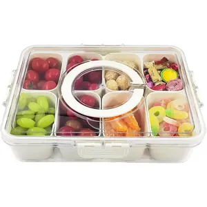 Snack Box Container with Lid & Handle - 8 Compartments for Fruits, Veggies, & Snacks - Portable & Dishwasher-Safe - Perfect for Parties & Entertaining Kitchen Utensils