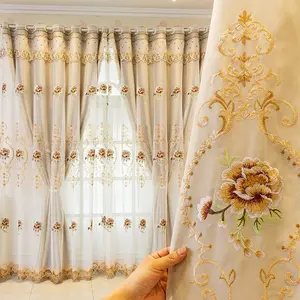 European Style Elegant Curtains, Double Layer Cloth and Lace, High-End Luxurious Embroidered Drapes for Living Room and Bedroom, Home Decoration, Home Ambiance