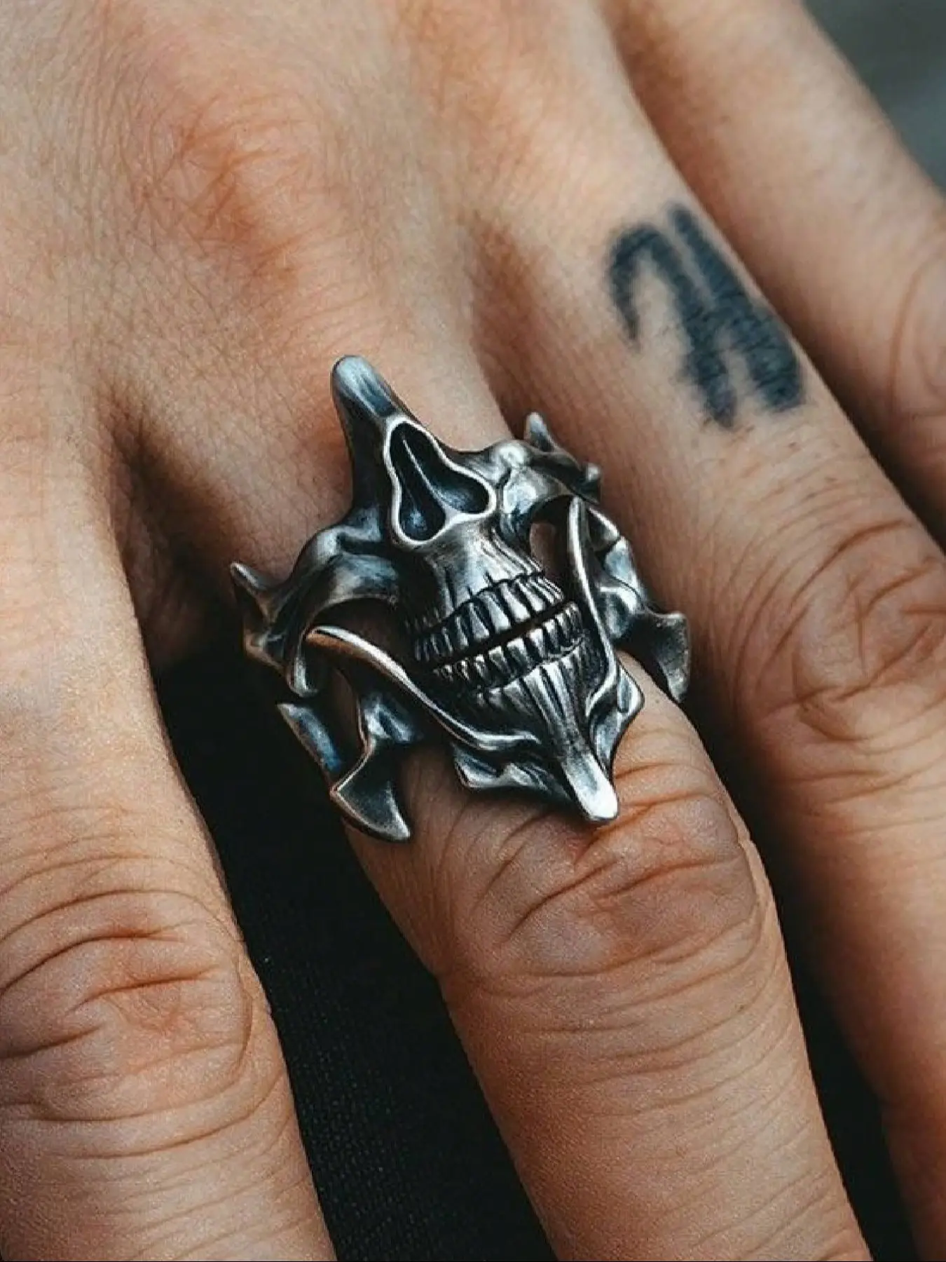 Punk Style Adjustable Skull Face Ring Set, Unique Vintage Design Jewelry, Perfect Halloween Gift, Unisex Fashion Accessory, Witchy Jewelry, Dark Aesthetic Rings, Adjustable Rings