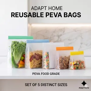 5 Pack Silicone Reusable Food Storage Bags Multi-Use Freezer Lunch Travel Containers BPA Free Eco-friendly Leakproof Stackable Fridge Organizer for Food & Cosmetics
