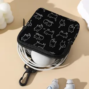 Portable Cat Pattern Cosmetic & Sanitary Pad Storage Bag, Large Capacity Polyester Organizer Pouch, Lightweight Multi-Functional Storage Bag