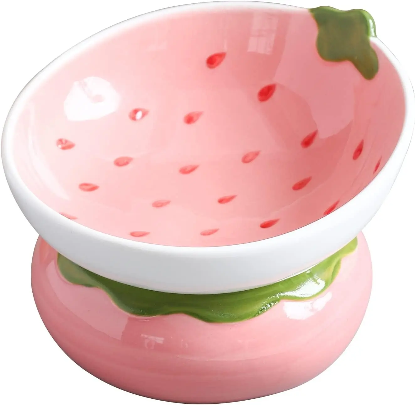 Ceramic Raised Cat Bowl, Pink, Strawberry Shaped