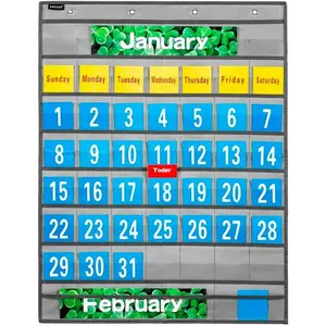 Monthly Calendar Pocket Chart School Calendar Kit for Classroom Scholastic Classroom Learning Resources (Grey)