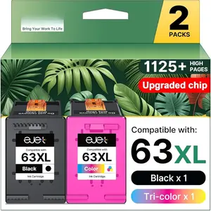 63XL Ink  Combo Pack Replacement for  63 Ink 63XL Ink Cartridges Black and Color for Offic 3830 4650 5255 5258 4655 4652 3833 Envy 4520 4512 DeskJet 1112 3630 (1 Black,1 Tri-Color)