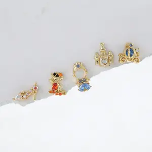 Fairy Tale Pumpkin Car Crystal Shoes Zircon Stud Earrings for Women Fashion Customized Jewelry Cute Accessories Wholesale