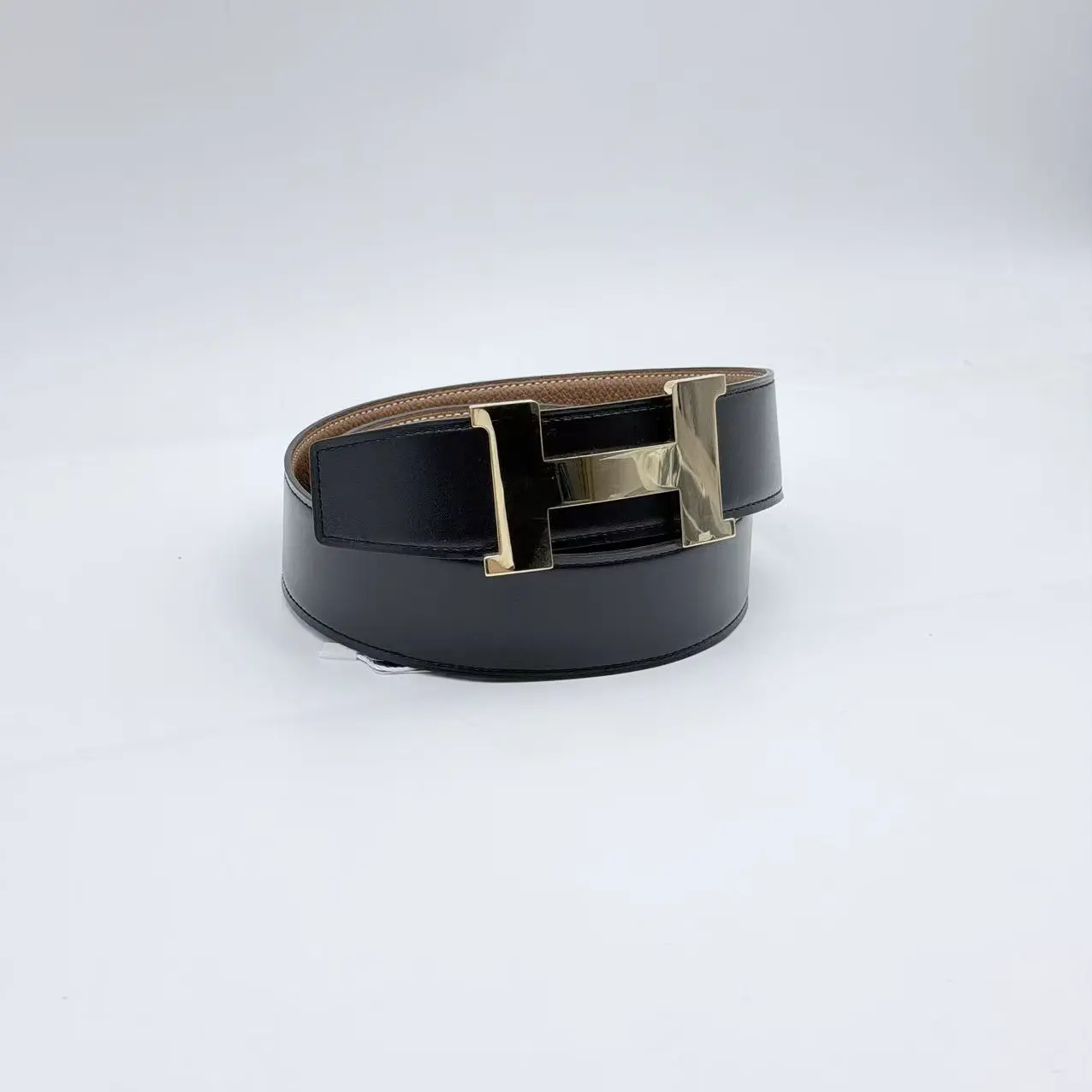 Pre-owned HERMES Bright Gold Buckle & Double sided Black and Brown Leather Belt 38mm P248