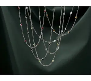 Jai Sterling Silver_2.7mm Box Chain Gemstone Necklace