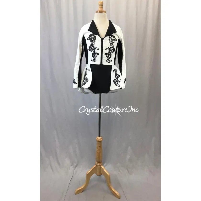 White and Black Denim Peplum Jacket w/Black Lycra Leotard