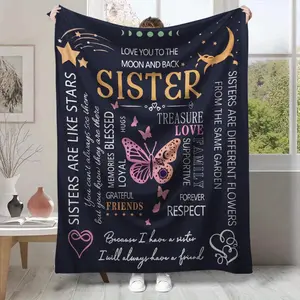 Butterfly & Letter Pattern Blanket, Present For Sister, Soft Warming Flannel Blanket, Napping Blanket For Rest Home Bedroom