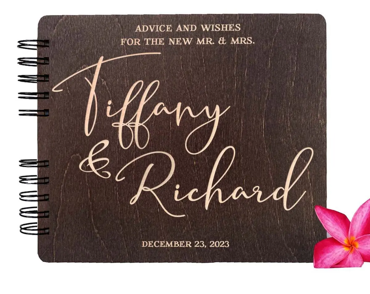 Modern Wedding Guest Book Wood Hard Cover Personalized Elegant Album Guest Sign In Custom for Bridal Shower Gift