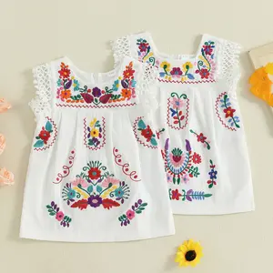 REDWOON Toddler Baby Girls Mexican Dress Traditional Embroidered Floral Cinco De Mayo Outfit Summer Folklorico Fiesta Dress