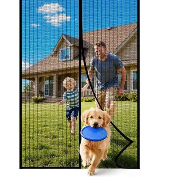 Magnetic Screen Door 38" x 82" – Retractable Mesh Screen for Front, Entry & Sliding Doors | Pet & Kid Friendly | Hands-Free Auto Magnetic Closure | Keeps Bugs Out, Lets Fresh Air In | Black Stripe