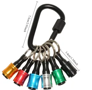 Colorful Key Ring Connector Rods, 6-Piece Set — Assorted Bit Adapter Rods for Carabiner Clips, 1/4 Hex Shank Drill Bits, Storage Organizer bit holder cool gadget gift screwdriver bit