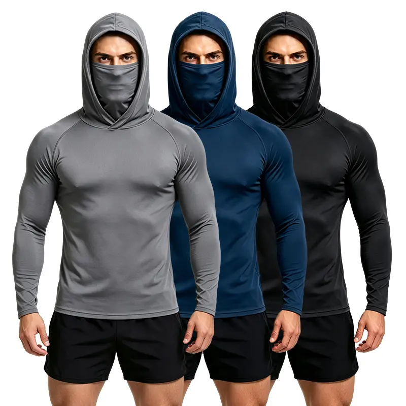 Men’s Thin Sun Protection Long Sleeve Hooded Sport Shirts With Built-in Face Mask UV Block Tops For Fishing Construction Outdoor Yard Work,back to school,back to school shopping