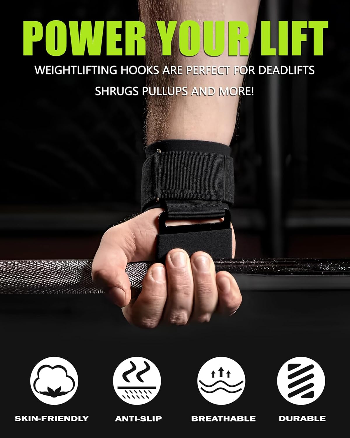 Weight Lifting Hooks Pair Heavy Duty Power Wrist Straps Hand Grip Support For Deadlifts Pull Ups for Men and Women ﻿